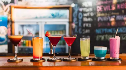 Echo Divers Koh Tao Echo Hostel rooftop bar cocktail selection on the counter, Koh Tao, Thailand